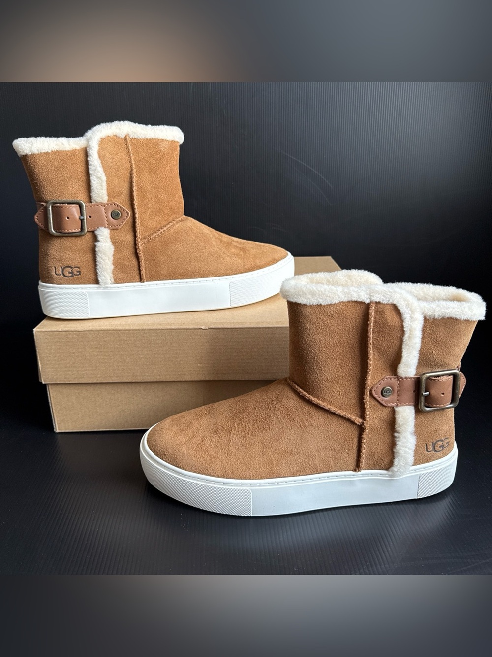 NIB UGG Brown Suede Aika Wool Ankle Bootie Comfort Shoes Boots Women's Size 9.5